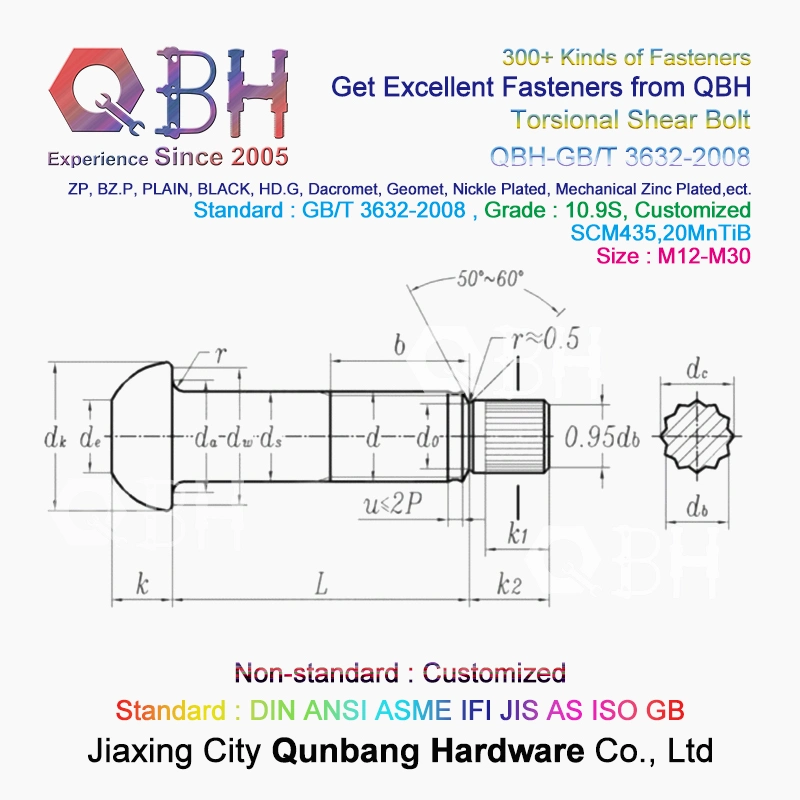 Qbh Customized Plain Black HDG Zp Yzp Steel Frame Structure Torsional Shear Tension Control Tc Bolt Set Beam-to-Column Connections Spare Parts